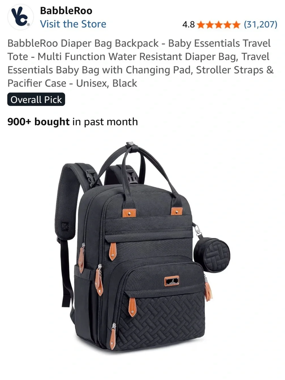 BabbleRoo Quilted Diaper Bag backpack